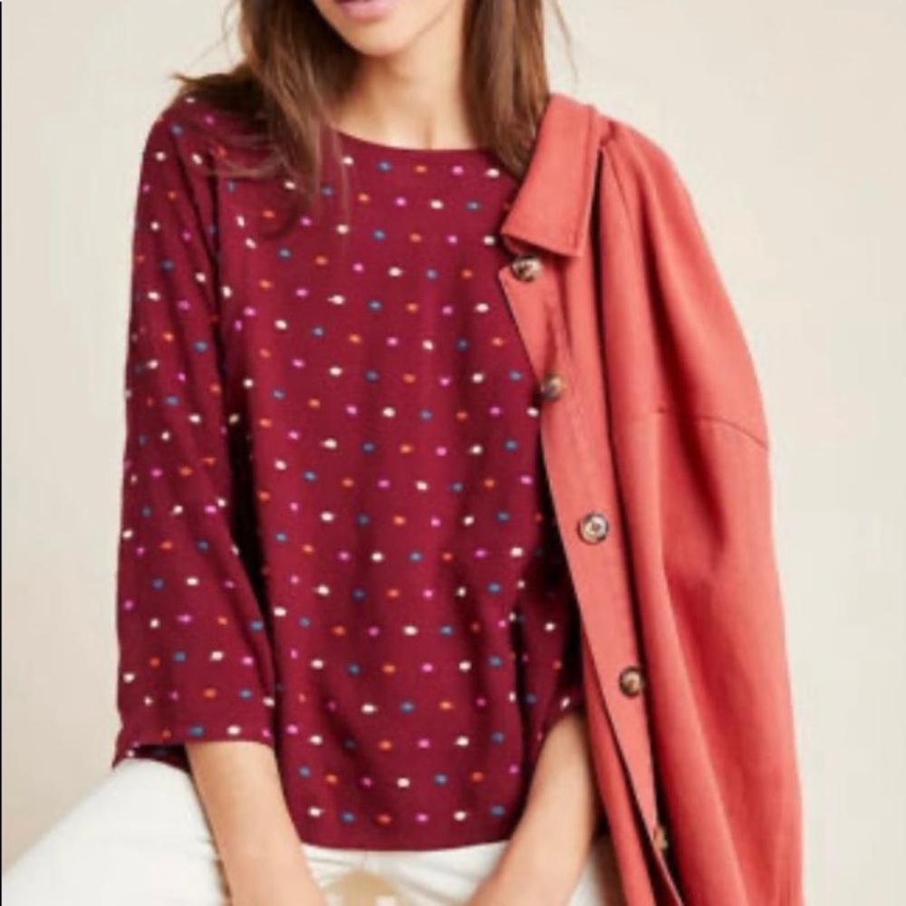 Anthropologie Maeve Dottie Embroidered Blouse Sz S